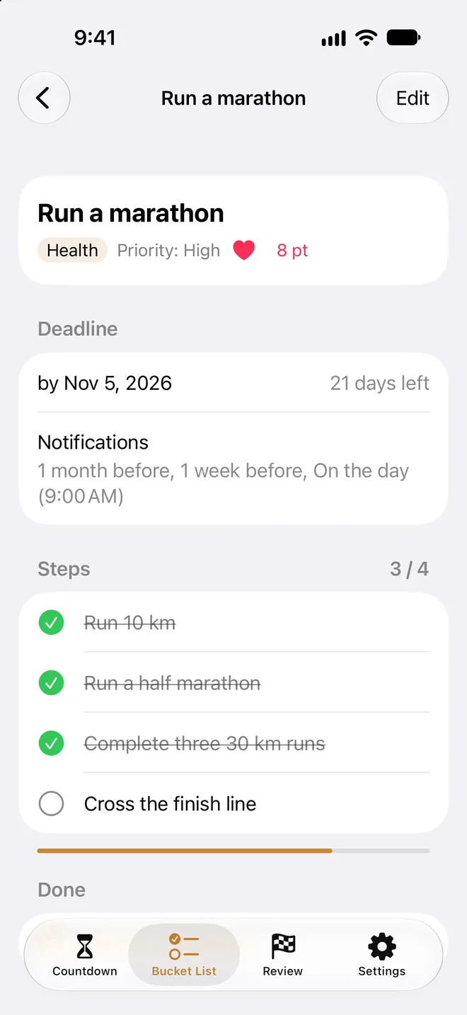 A goal with steps and a deadline