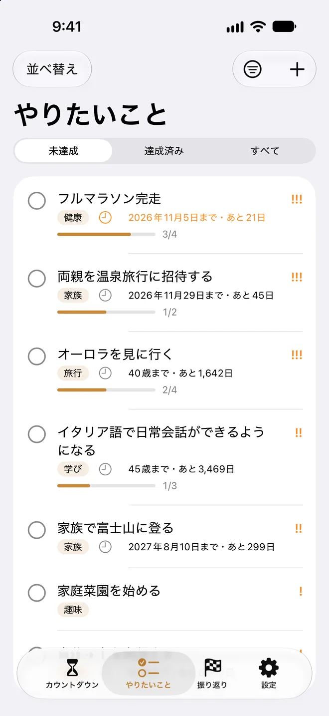 やりたいことリストの画面